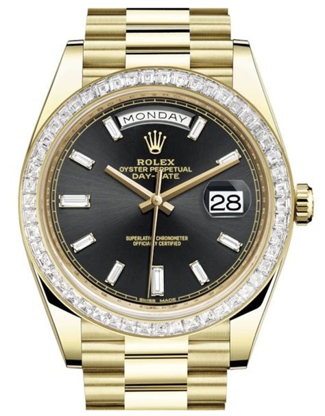 rolex day date gold black dial replica|rolex day date diamond bezel.